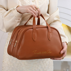 新款雙層收納包高顏值時尚PU皮護膚品收納袋手提洗漱便攜旅行包包