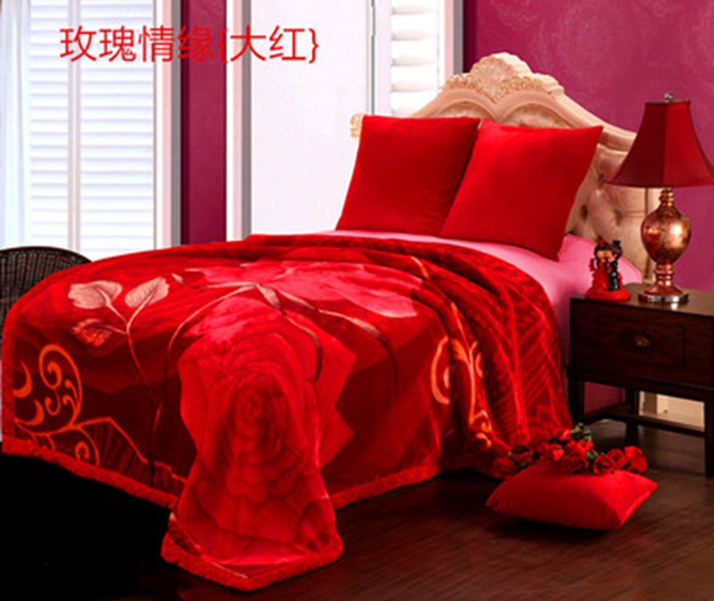 레드 해피 웨딩 담요 더블 국수 봄 가을과 겨울 단열 따뜻한 침실 웨딩 침대 라셸 달리기