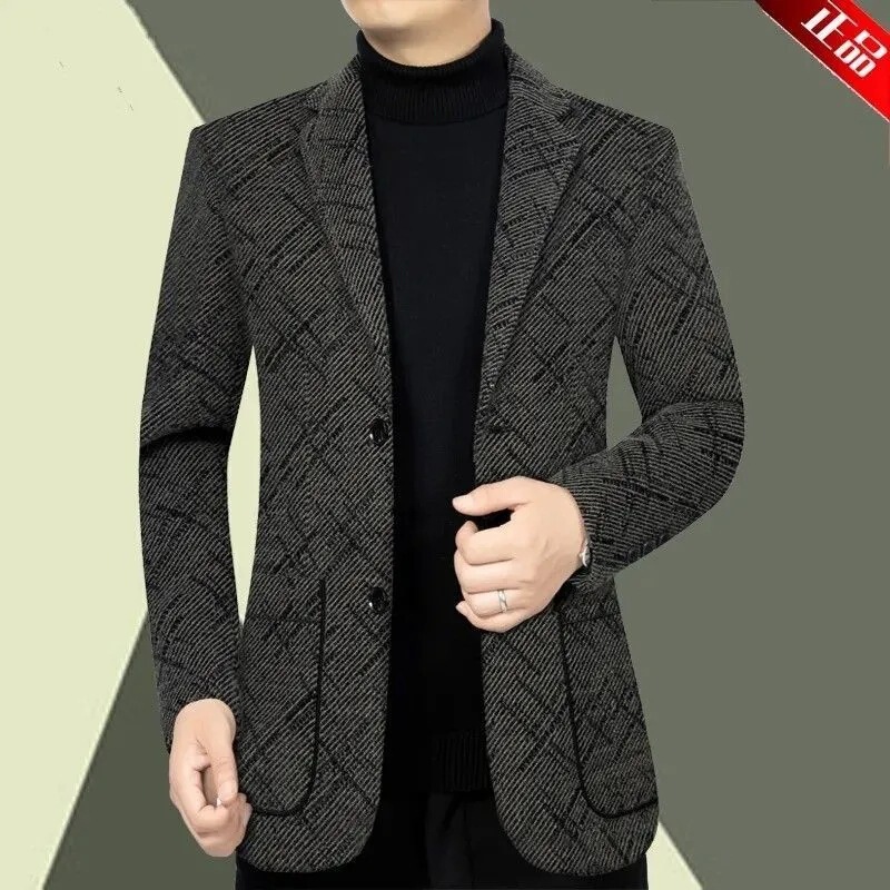 Heavy Thickened Suit Men's Jacket Autumn and Winter Middle-aged Men's New Casual Suit Woolen Thickened Dad Jacket