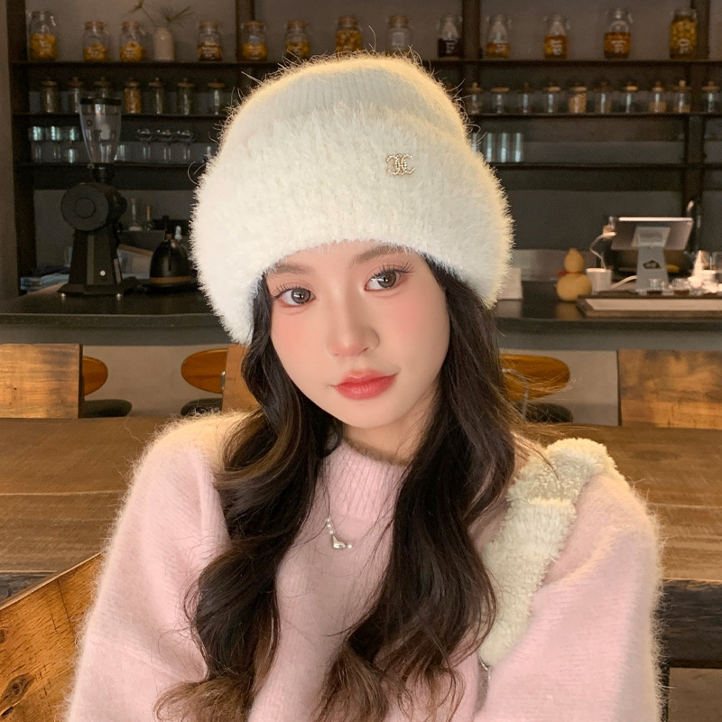 甜美百搭加厚针织毛绒帽秋冬天防风保暖护耳帽户外休闲显脸小帽子|undefined