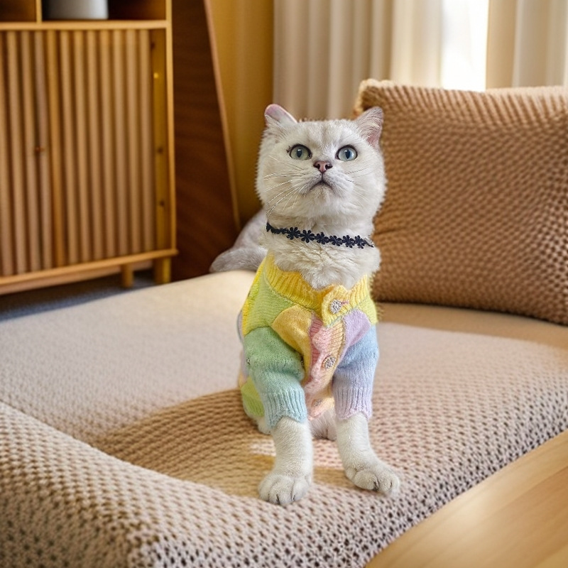New gradient color pet sweater cardigan small and medium-sized dogs…