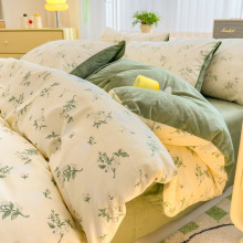 小清新全棉印花棉加绒四件套秋冬保暖加厚牛奶绒布床品件套批发