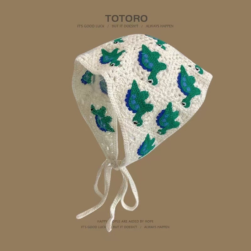 Pañuelo de punto de estilo pastoral beige, bufanda triangular, mujer, Baotou, playa francesa, linda diadema, tocado 2024 nuevo