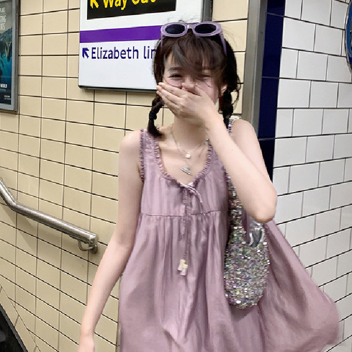 [Berry Mousse] Lyocell Tencel Lace Vest Doll Skirt Short A-Line Dress