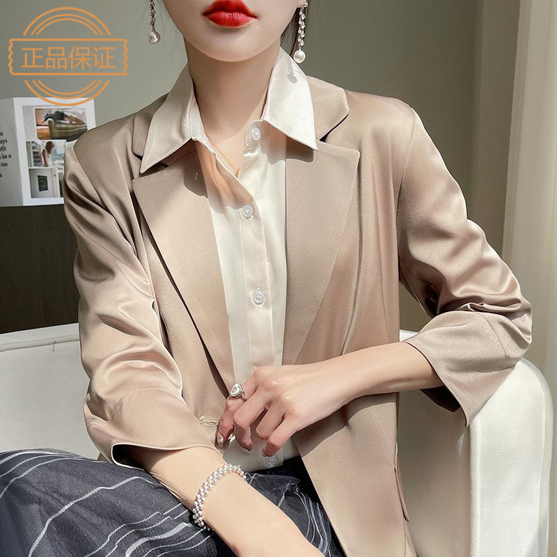 High-end Sense Small Suit Women's Summer Thin Business Suit Top Satin Acetate Seven-sleeve Loose Jacket