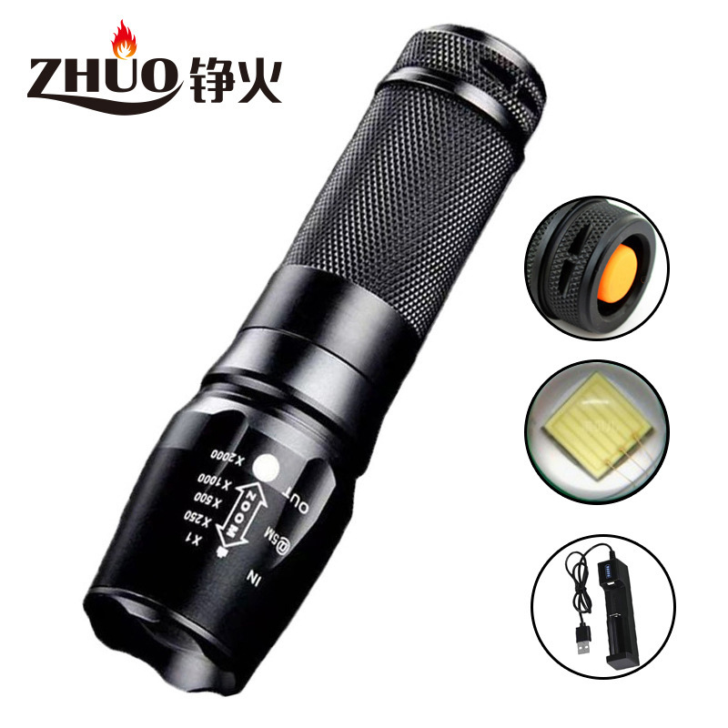 铝合金强光亚马逊878筒伸缩调焦户外手握式T6外贸手电筒