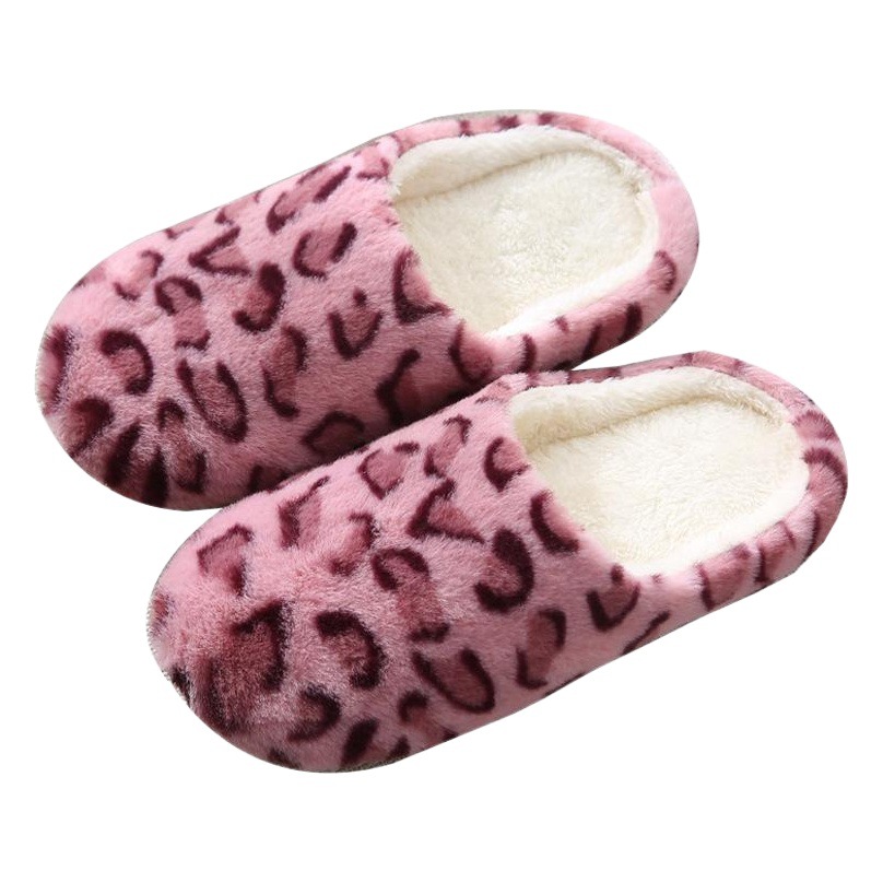 新しいウサギの毛のヒョウの紋様の室内の静音の柔らかい底のスリッパの家庭の家の木の床の暖かい日本式の保温の綿のスリッパ