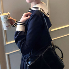 航行秋日 双层海军领小风衣外套+半裙女