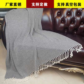 亚马逊新款全棉沙发盖毯汽车用毯梭织跨境菱形空调毯流苏午睡毯子