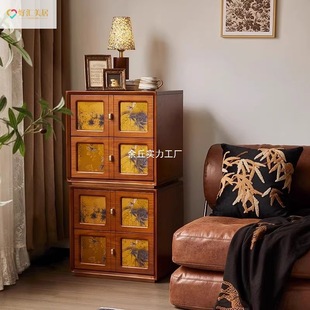 Living Room Carmen Cabinet New Chinese Style Tv Cabinet Bedside Table Combination Solid Wood Fragrant Cloud Yarn Medieval Cupboard Module Combination