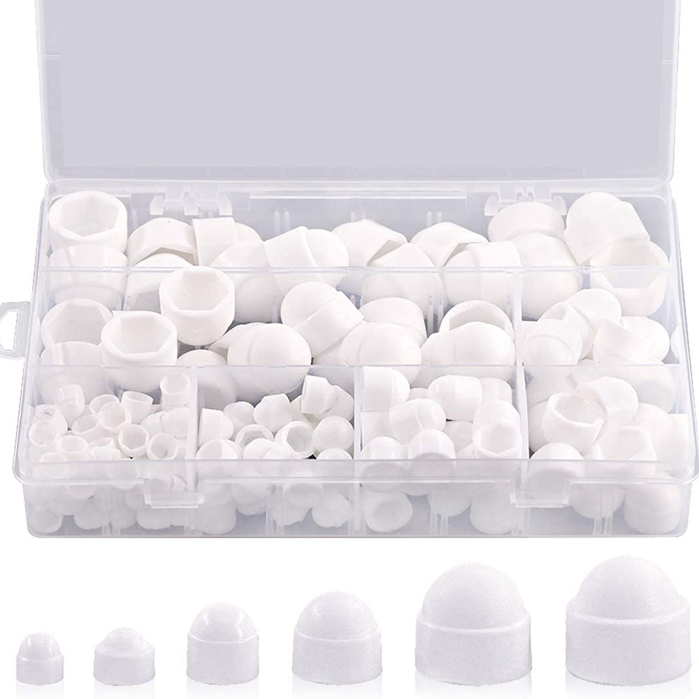 跨境货源145/160pcs白色橡胶六角螺母盖盒装保护帽M4-M12螺栓盖帽