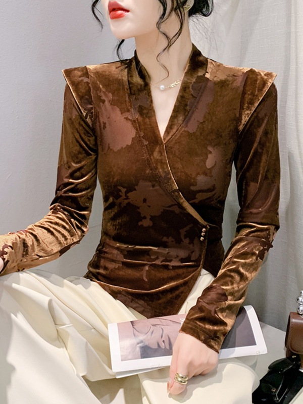 秋冬女2025新款轻奢高级感小衫金丝绒长袖T恤上衣高贵洋气打底衫|undefined