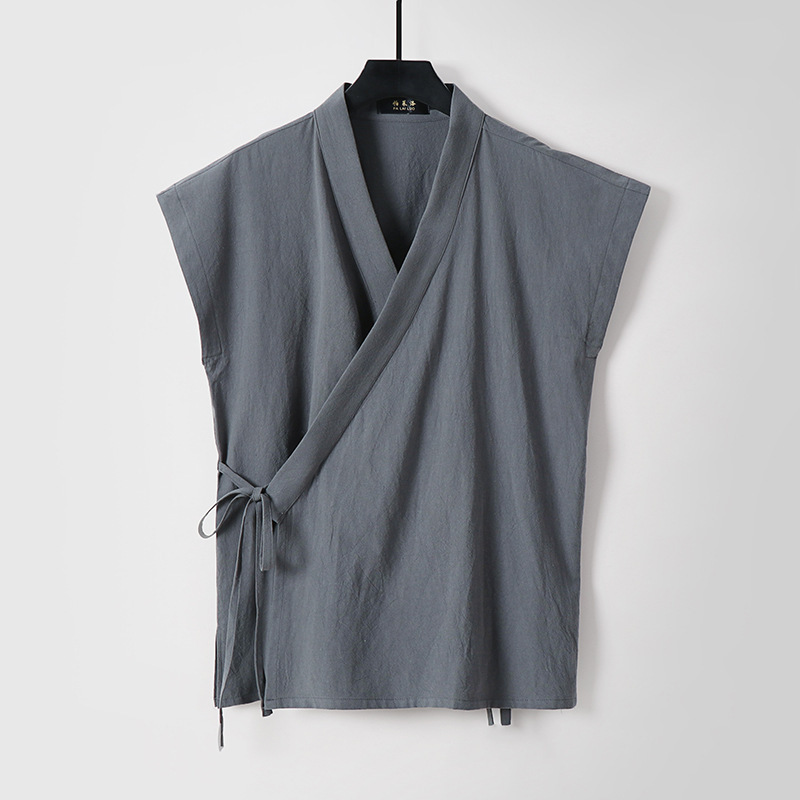 Large Size Chinese Style New Traditional Men's Vest Retro Tang Suit Linen Sleeveless Jacket Men's Cotton-Linen Sleeveless Vest