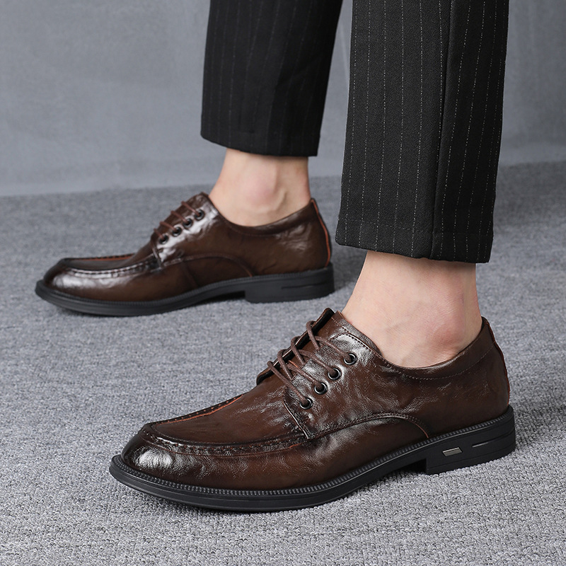 Primavera nuevos zapatos de cuero de negocios de los hombres zapatos de cuero genuino de los hombres transpirables casuales ropa formal papá zapatos de los hombres solos zapatos al por mayor image 6