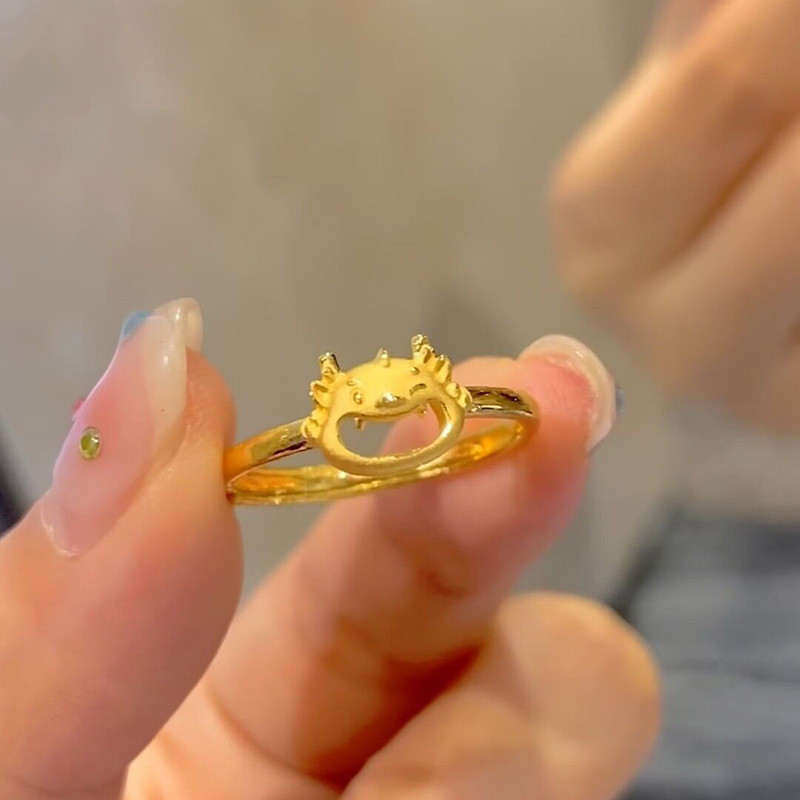 Bague du zodiaque de l'année du dragon d'or du Vietnam, anneau ouvert de dessin animé, douze années du zodiaque, année du zodiaque, bague de bouche de dragon assortie_voghion.com