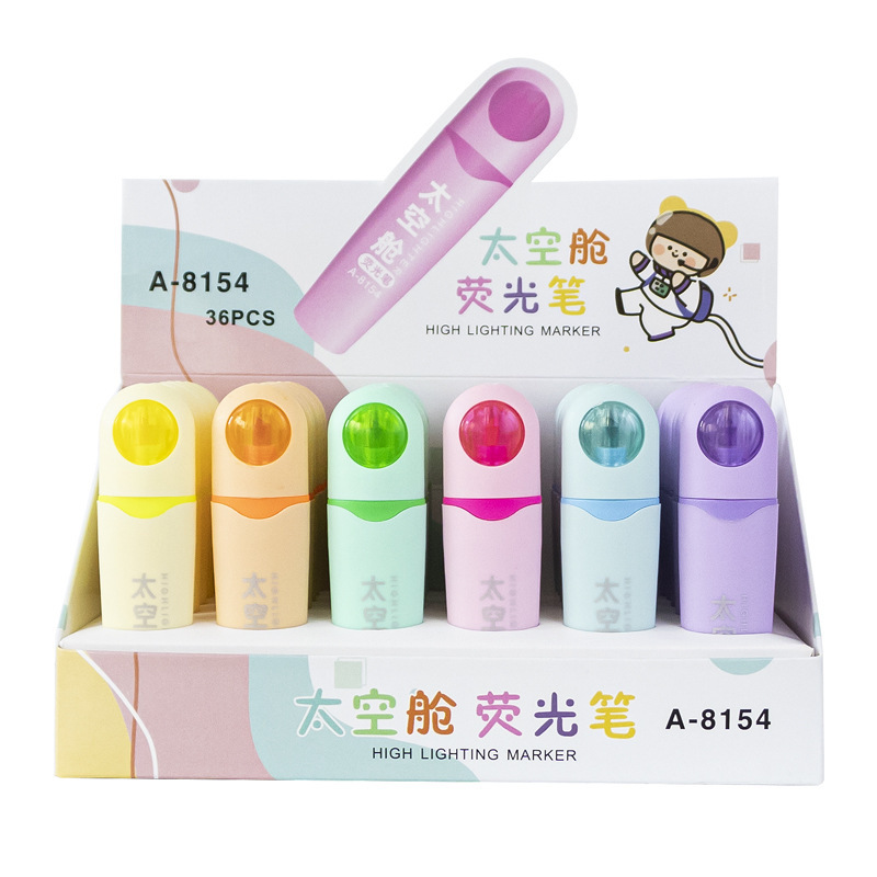 cápsula espacial serie de resaltador de cabeza blanda alto valor de cara liberación marcador marcador de puntos clave de los estudiantes bolígrafo