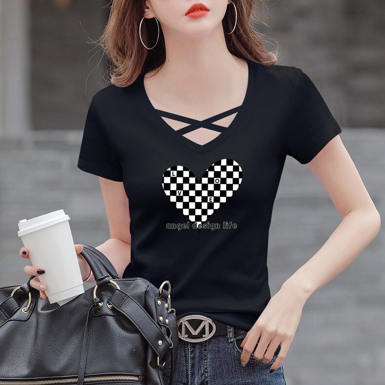 White T-Shirt for Women 2026 New Style Fine Stretch Cotton Slim Fit Hollow V-Neck Short Sleeve Versatile Base Shirt Summer Top for Women White T-Shirt for Women 2026 New Style Fine Stretch Cotton Slim Fit Hollow V-Neck Short Sleeve Versatile Base Shirt Summer Top for Women
