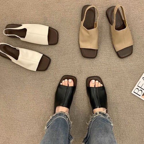 Flat sandals women's 2024 summer new style all-matching fashion dress with rear mixed belt outside wear low-heeled office sandals