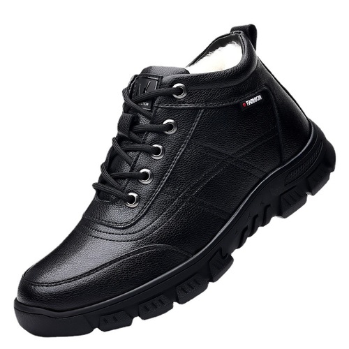 Men's new winter cotton shoes, thickened with velvet, warm leather snow boots, fur all-in-one, versatile middle-aged dad shoes