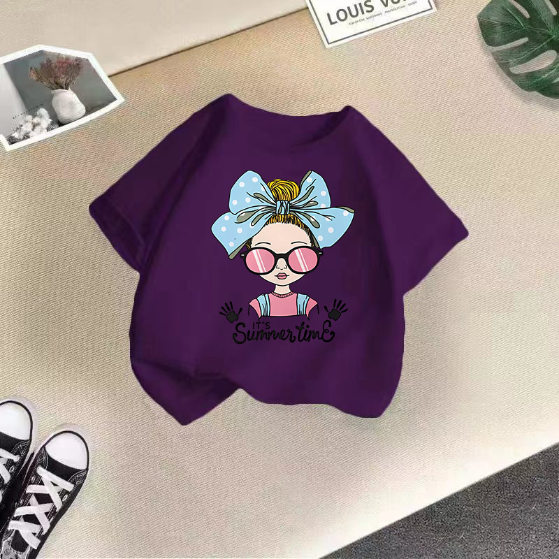 Ropa para niños transfronterizos 2024 verano nuevas camisetas de manga corta para niños y niñas tops de cuello redondo de moda bebé de media manga de algodón