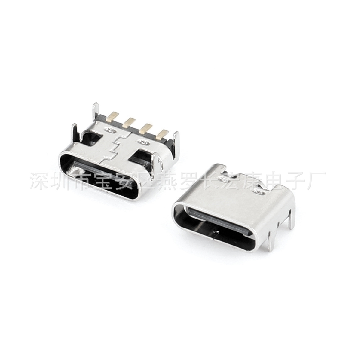 type-c母座4pin 单排贴片SMT 四脚插板 简易充电母座 L=6.8mm编带