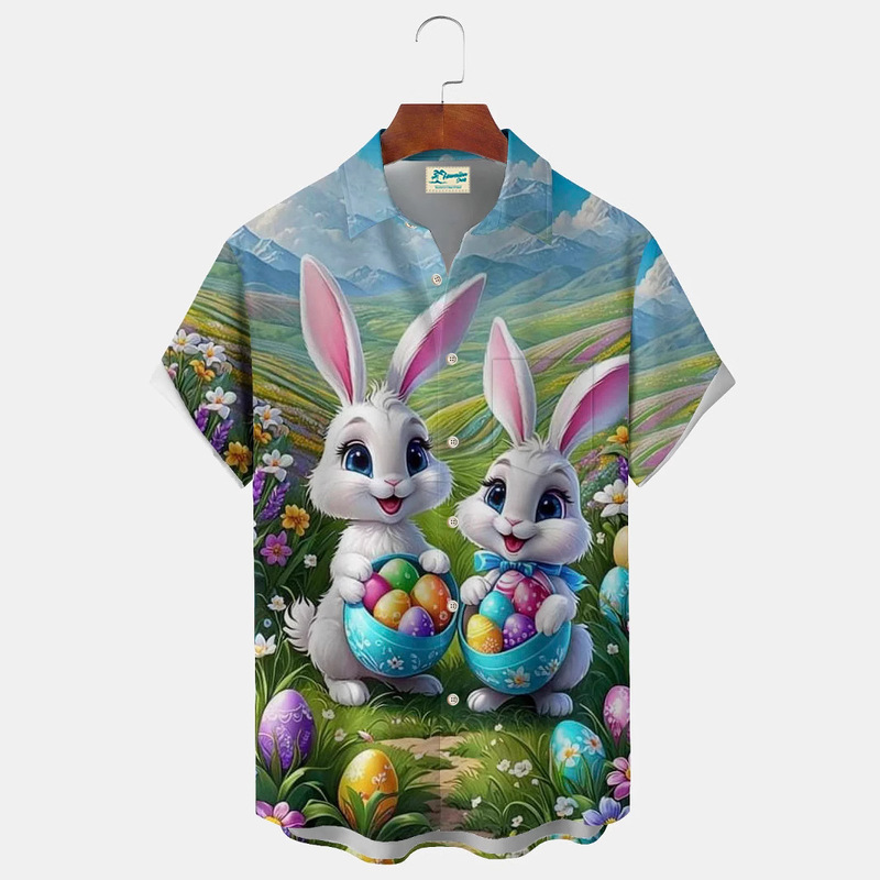 New Cross-border Trade Easter Pattern Women's Short-sleeved Lel Shirt Summer Hawaiian Style Casual Top