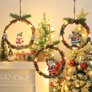 Led Christmas Wreath Light String Santa Claus Snowman Door Ring Christmas Tree Pendant Atmosphere Decorative Light String Holiday
