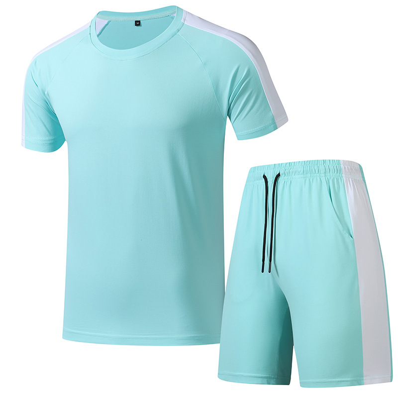 Trajes deportivos de verano transfronterizos de hombre camisetas de manga corta pantalones cortos de dos piezas de ropa de entrenamiento de acondicionamiento físico transpirable de secado rápido personalizada