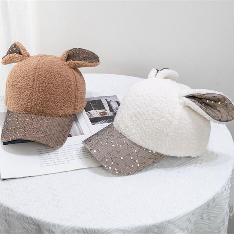 Women's Cute Sweet Bunny Ears Sequins Curved Eaves Baseball Cap display picture 1