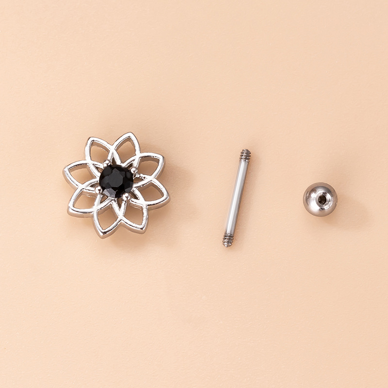 Retro Flower Metal Plating Inlay Zircon Ear Studs 1 Piece