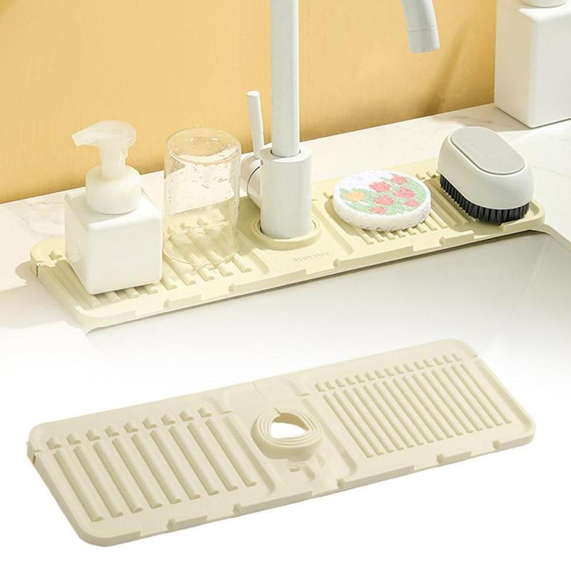 Inclined Drain Pad Faucet Splash-Proof Silicone Kitchen Sink Water Barrier Cuttable Foldableing Washbasin Drain Storage