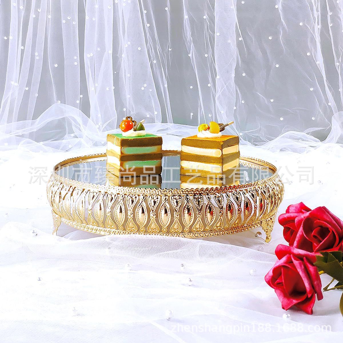 Transfronteriza nueva bandeja de espejo de metal escritorio mesa de té bandeja de almacenamiento modelo decoración de la habitación de vidrio americano plato de fruta image 3
