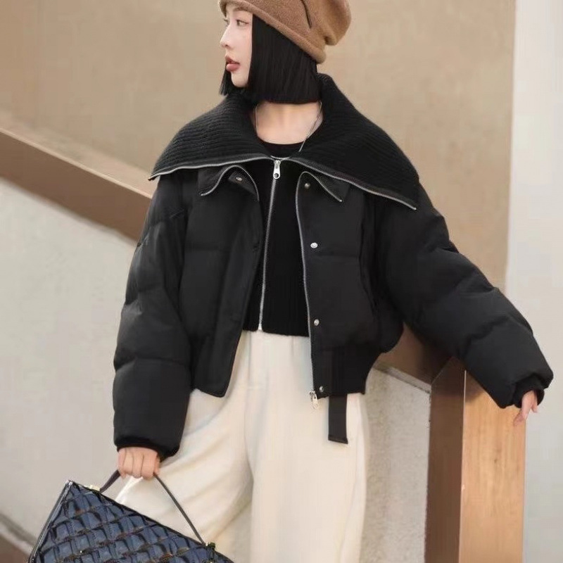 2025冬季新款棉服设计感羊糕毛翻领短款女面包服棉衣外套女|undefined