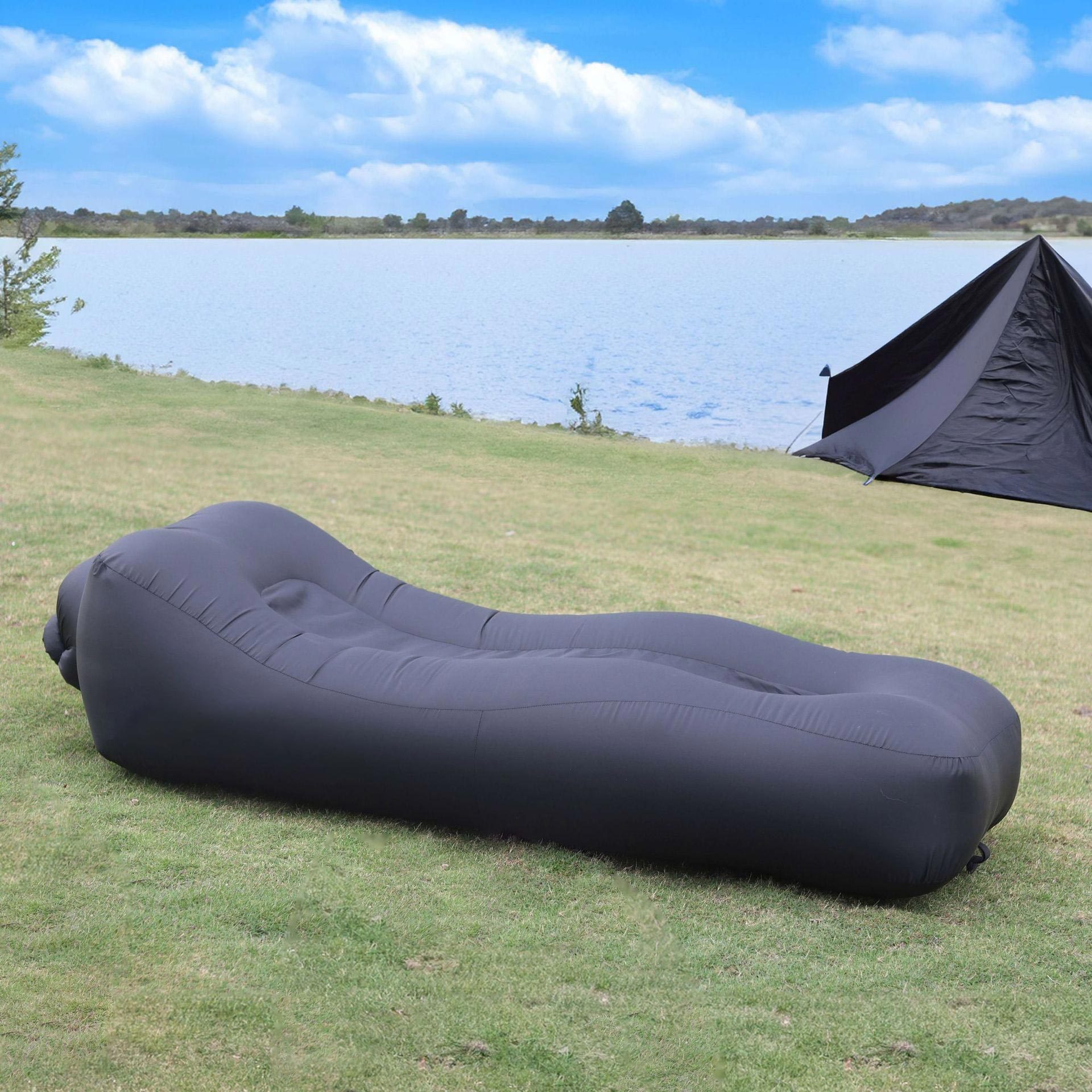 Festival de música leopardo perezoso sofá inflable acampado al aire libre colchón inflable automático portátil acampado anti-rollover