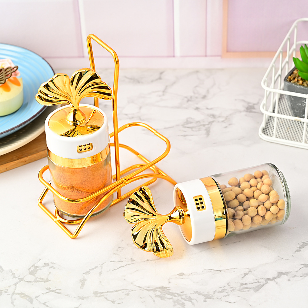 Luz de lujo jaseado cocina vidrio condimento botella cocina suministros condimento tarro MSG condimento caja de almacenamiento