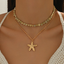 亚马逊热销欧美饰品简约合金海星吊坠项链个性海螺串珠锁骨链颈链