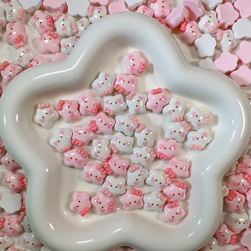 Dibujos animados mini arco estrella gatito accesorios de resina lindo gato DIY accesorios para el cabello teléfono móvil Shell horquilla hecha a mano