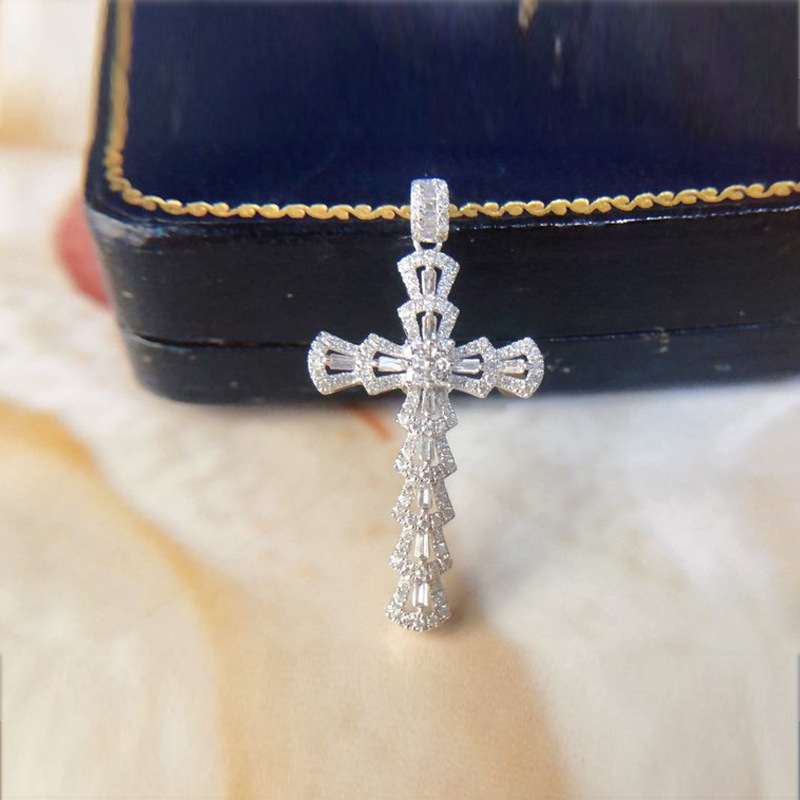 AliExpress independent station hot-selling ladder T square zircon pendant European and American full diamond cross necklace clavicle chain female wholesale