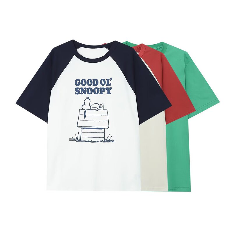 Women's 2025 Summer New Fashion Casual Couple Snoopy Print Short Sleeve T-Shirt 477815