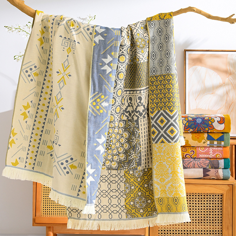 Cotton Gauze Bath Towel for Men and Women, Soft Absorbent Towel for Adults, Thickeneded Couple Bath Wrap, Bohemian