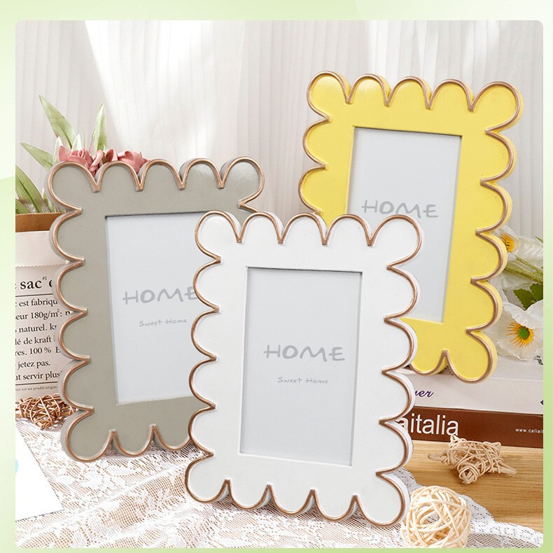 Minimalist Ins-Style Cream Gold-Edged Resin Photo Frame, Standable Tabletop Frame, Cross-Border Exclusive Hot-Selling 4*6