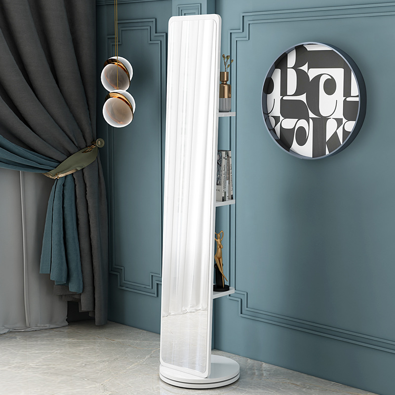 Espejo de cuerpo entero, espejo de piso para vestir, espejo de probador de dormitorio doméstico para niñas, espejo grande tridimensional móvil giratorio de viento