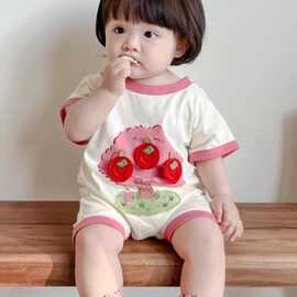 夏日婴幼儿衣服a类婴幼儿短袖连体衣 薄款苹果树半袖哈衣夏装爬服