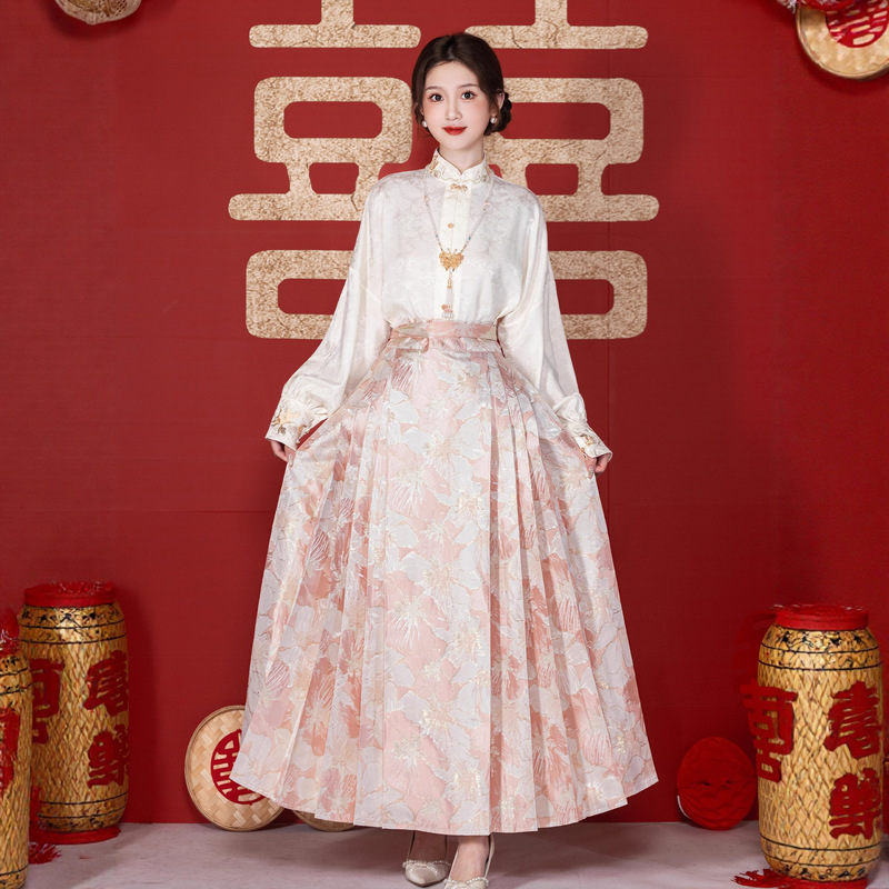 Pink Horse-Face Skirt Engagement Dress 2026 New Style Wedding Registration Chinese Style Hanfu Set Toast Dress Formal Attire