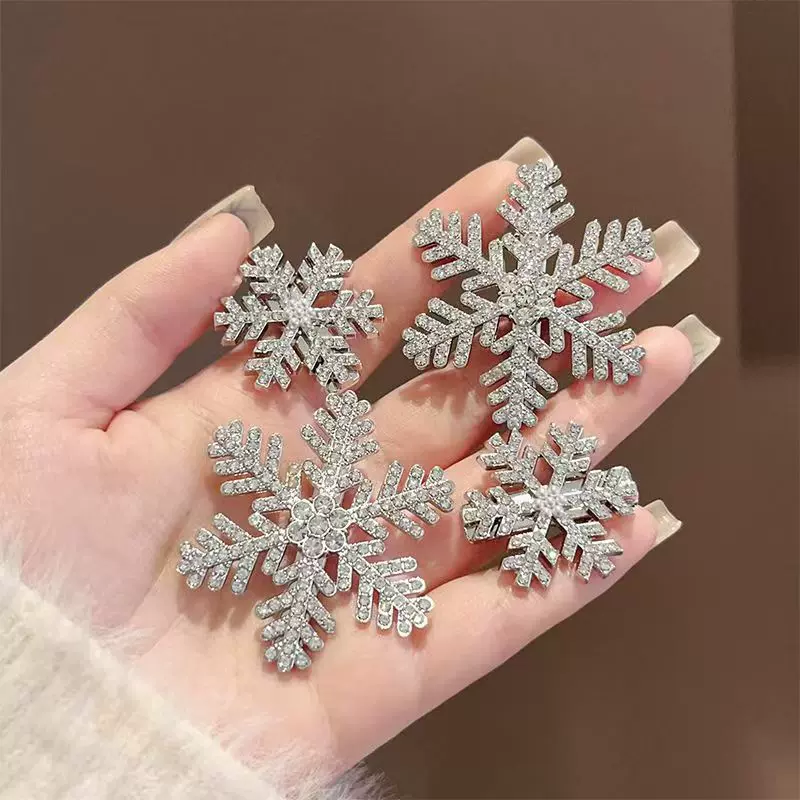 冬季雪花水钻发夹女新款可爱秋冬碎发刘海金属bb夹新年发卡头饰