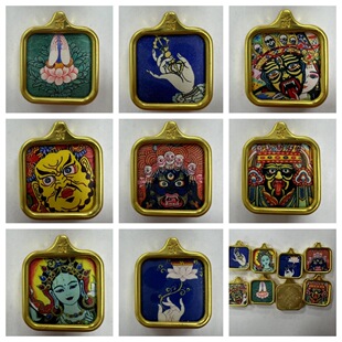 New Xizang small thangka gabu box 2*2 square alloy carved gabu box dragon five ye zaji ram yellow god of wealth