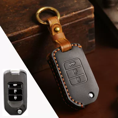 Car key cover suitable for this key cover, specifically for Toyota folding keys, handmade car key protective leather cover (Car key bag) - black