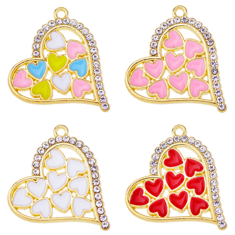 20 PCS/Package 25 * 23mm Alloy Zircon Heart Shape Polished Pendant display picture 2