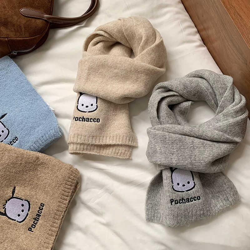Bufandas de hombro de alta calidad 2025, otoño y invierno, nuevo estilo cálido Sanrio, bufandas de cuello de lana de punto cálido y grueso