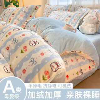 冬季A类母婴级牛奶绒四件套小清新加厚保暖被套罩床笠学生三件套4